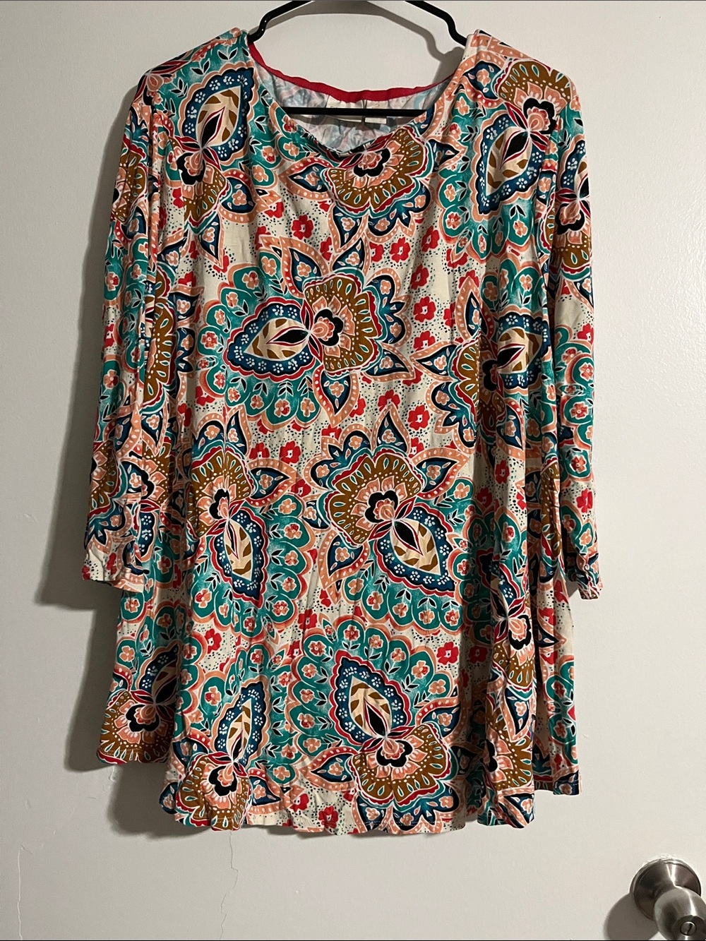 Chico's Teal, Coral and Olive Paisley Tunic Top